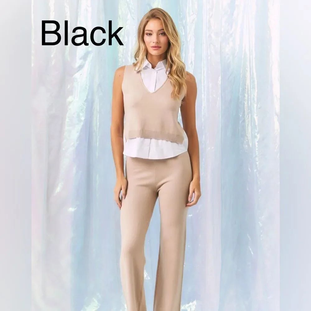 092. BLACK!!! SADIE KNIT VEST AND PANT SET